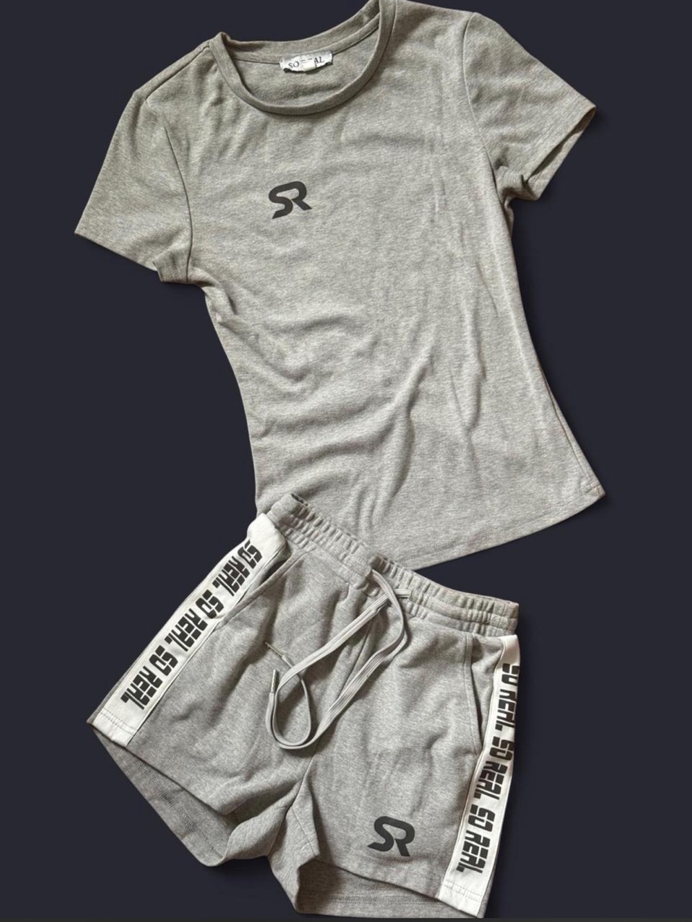 SR Women's Athletic Short Set in Light Gray - Tee & Shorts